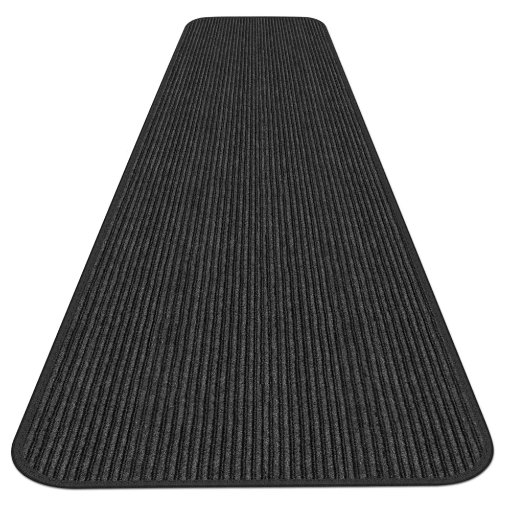 Indoor/Outdoor Double-Ribbed Carpet Runner with Skid-Resistant Rubber Backing - Smokey Black - 3' x 30'