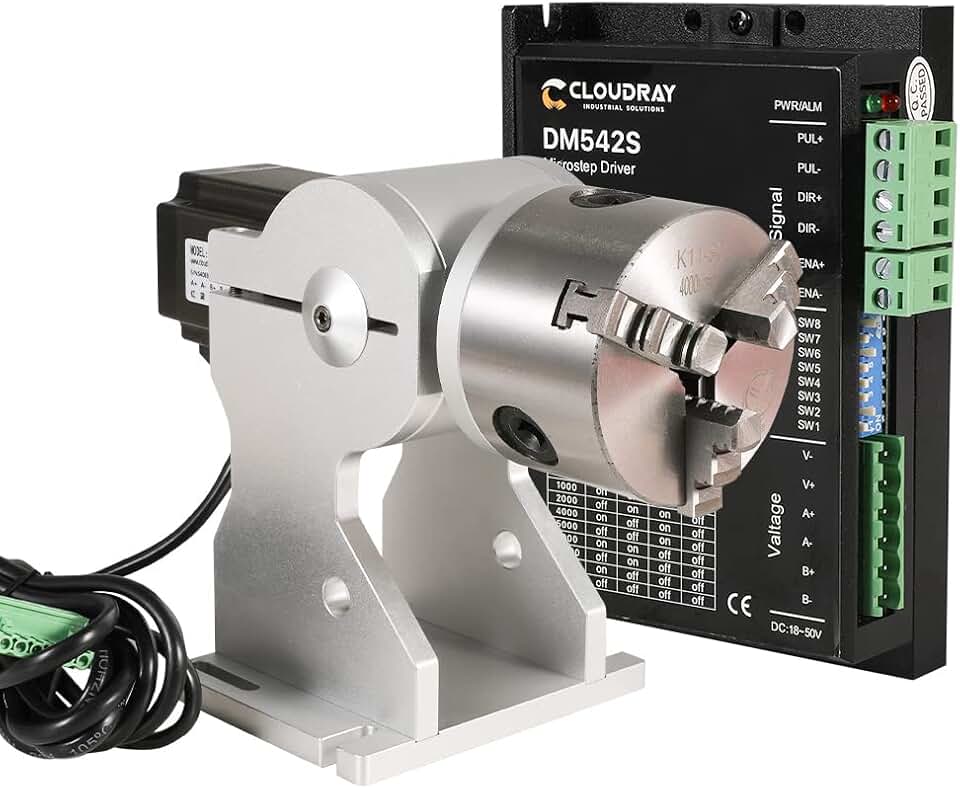 Cloudray 3-Jaw,Chuck Rotary Attachment,Axle Height 5inch Nema 23 Stepper Motor,Reducing ratio 1 for Fiber Marking Machine Engraving Machine (RA-A D80 Set)