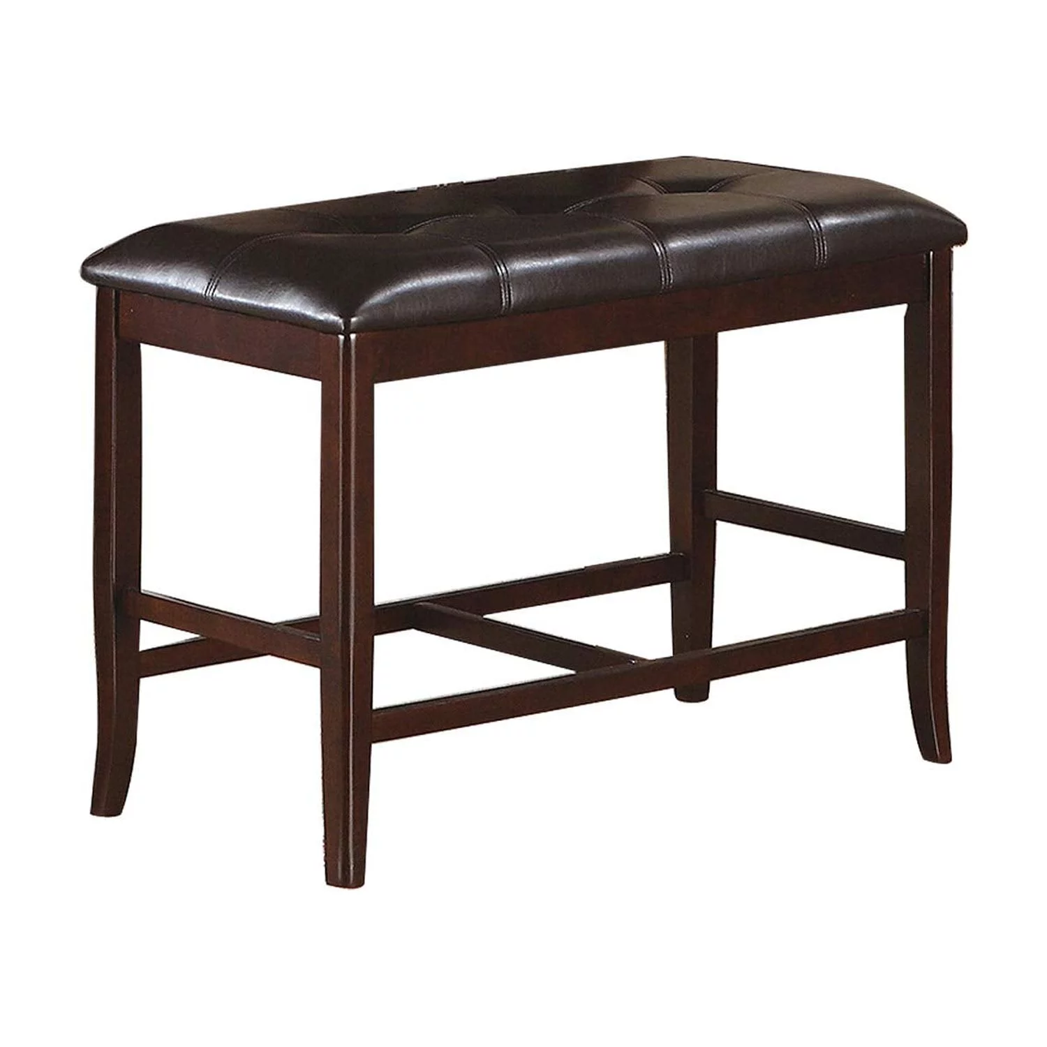 ikayaa Simple Contemporary Counter Height Bench Brown Finish Dining Seating Cushion Kitchen Dining Room Faux Leather Seat