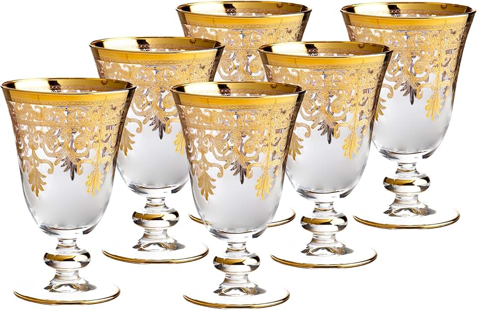 Fine Italian 8 Ounce Glasses 14 Karat Gold Accented - Set of 6
