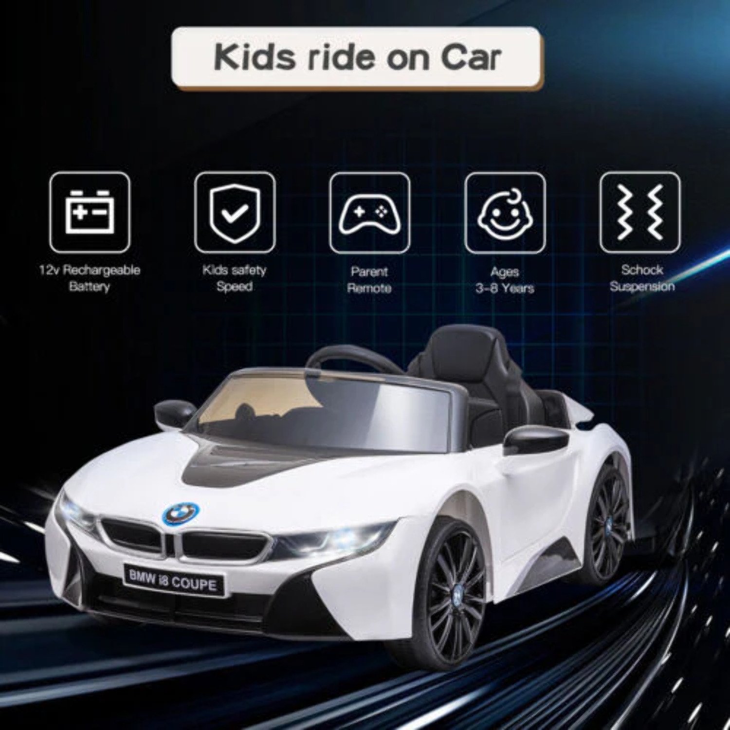 BMW I8 Electric Ride-On Car for Kids with 2.4G Remote Control and MP3 Player