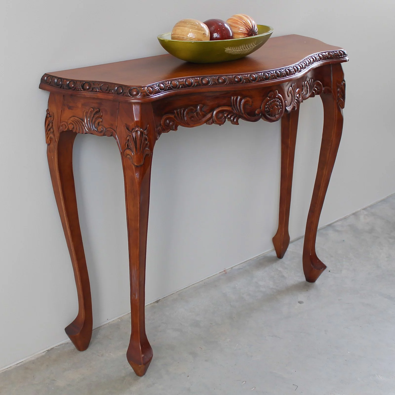 International Caravan Windsor Hand Carved Walnut Stain Wood Sofa Table