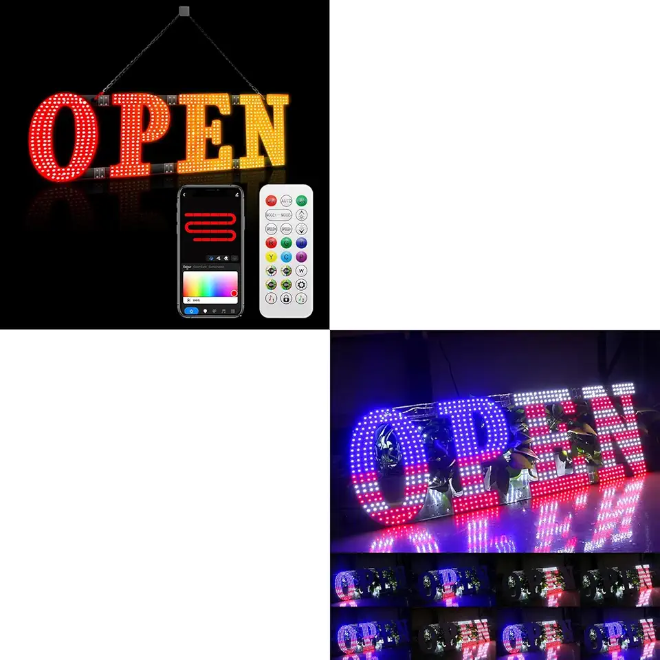 Flashing USA Flag Open Sign with 48