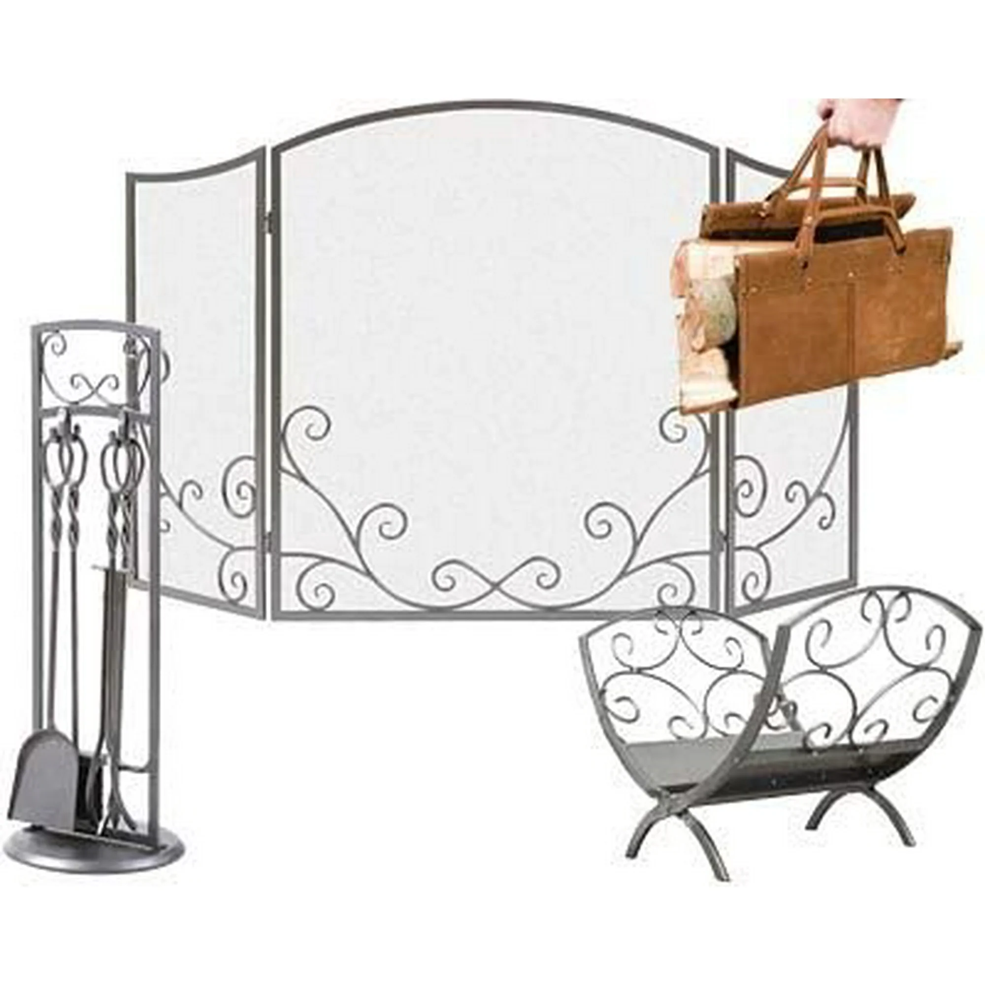 Panacea Flourishing Scrolls Fireplace Collection, Antique Iron