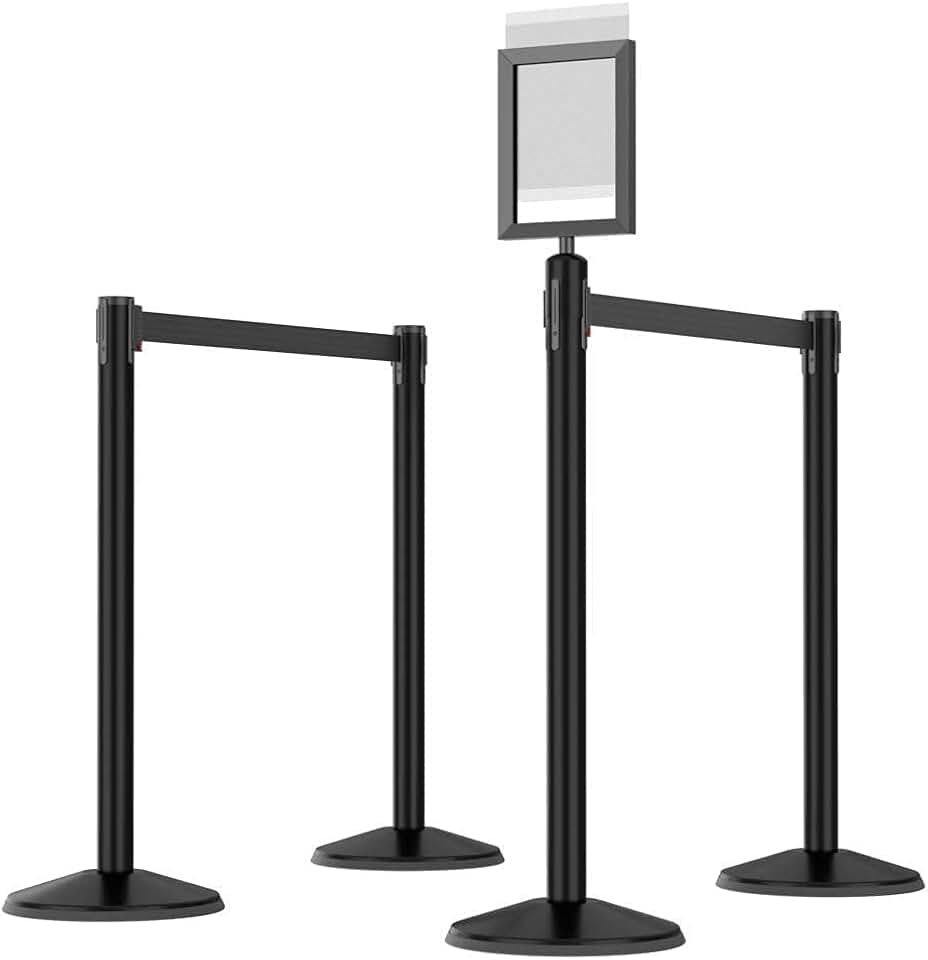 Prime 10’ Belt Stanchion 4 Pack with Sign Frame Kit Bundle