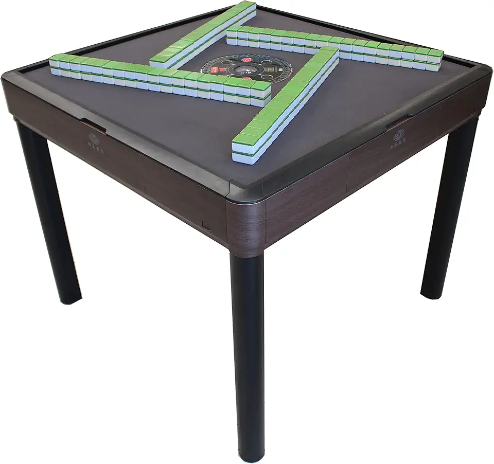 USA MJ Table Ultra-Thin Automatic Mahjong Table with 4-Legs Roller Coaster Style in Wooden Color, 36mm American Style Tiles Table Cover + 19'' Wooden Pushers & Racks
