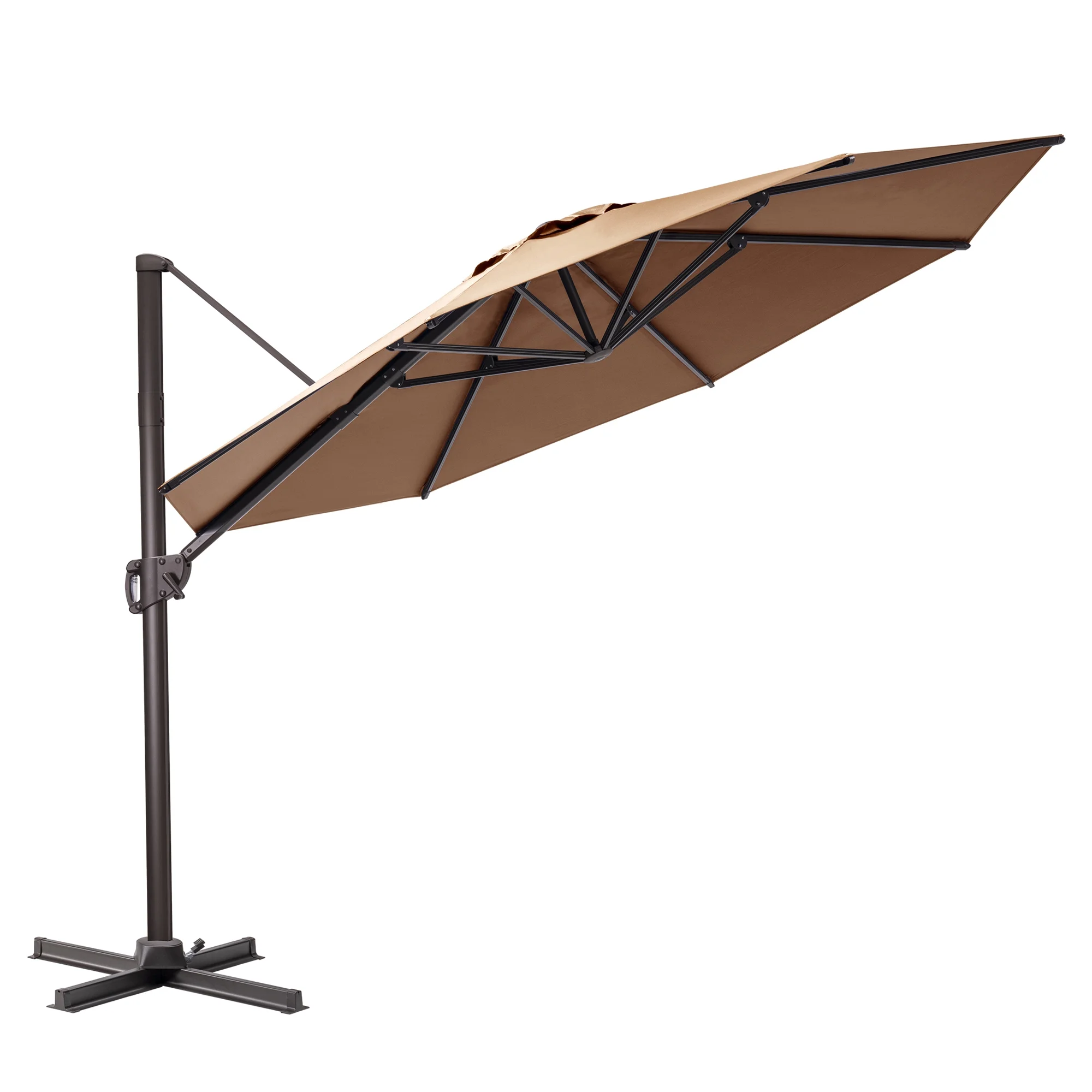 Pellebant 11 ft. x 11 ft. Patio Cantilever Umbrella, Single Round Outdoor Offset Umbrella, Tan