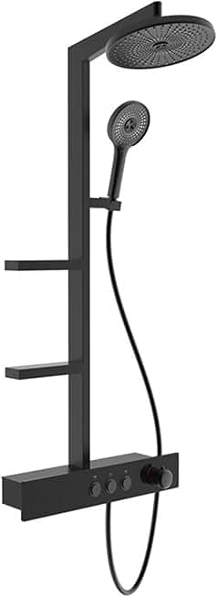 Shower System, Shower Head Shower Set, Wall-Mounted Shower Head with Shelf, Swivel Shower Base, Adjustable Shower Holder for Bathroom (Black)