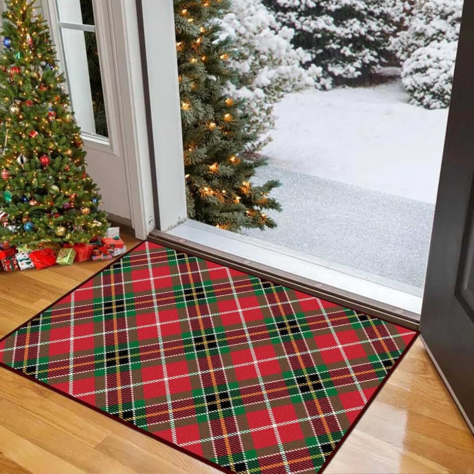 Christmas Santa Area Rugs Carpet,Red and Green Plaid Santa Reindeer New Year Gift Rug Carpets Floor Mat Doormats for Bedroom Living Room Holiday Decor Non-Slip,8x10ft/96x120in/240x305cm