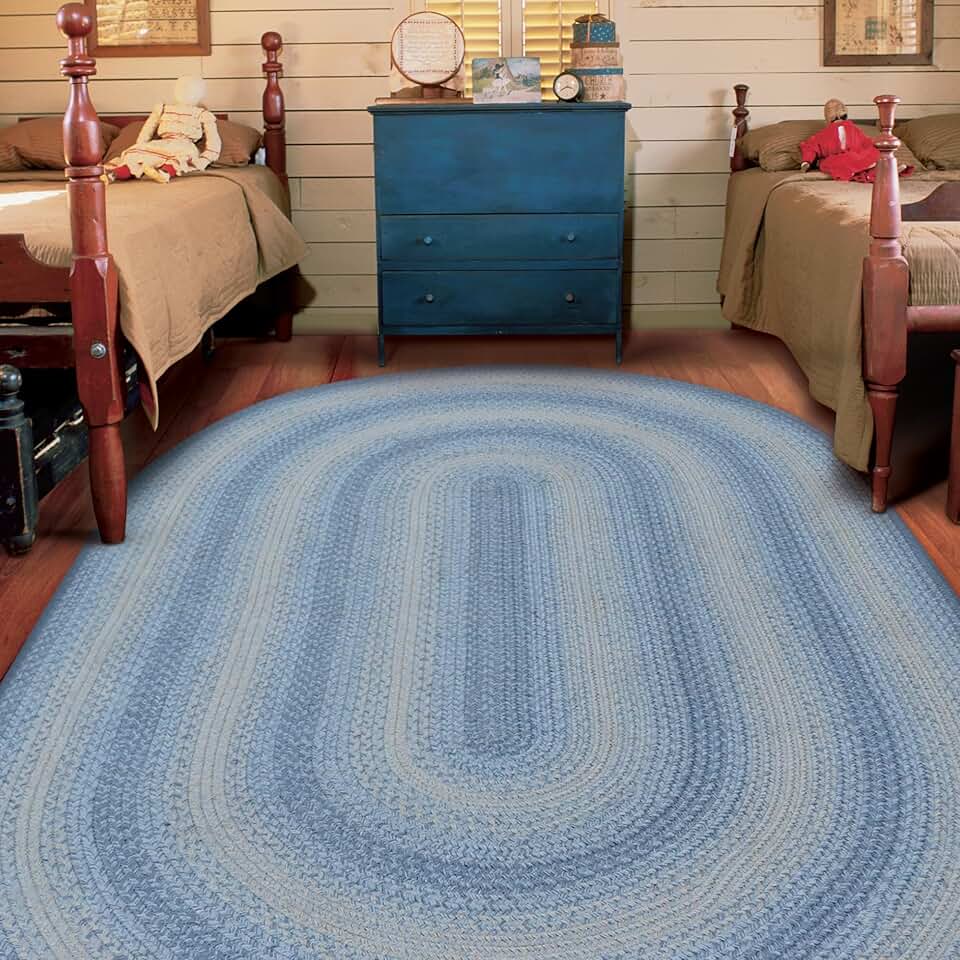 Homespice Sky Blue Braided Rugs 5x8' Oval for Living Room, Bedroom Rug and Dining Room. Pet Friendly. Decor Styles- Farmhouse Rug, Rustic, Vintage, Cottage, Primitive, Country, Boho Rug