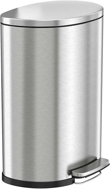 13.2 Gallon / 50 Liter Fire Resistant Stainless Steel Semi-Round Step On Pedal Trash Can with Odor Filter and Removable Inner Bucket