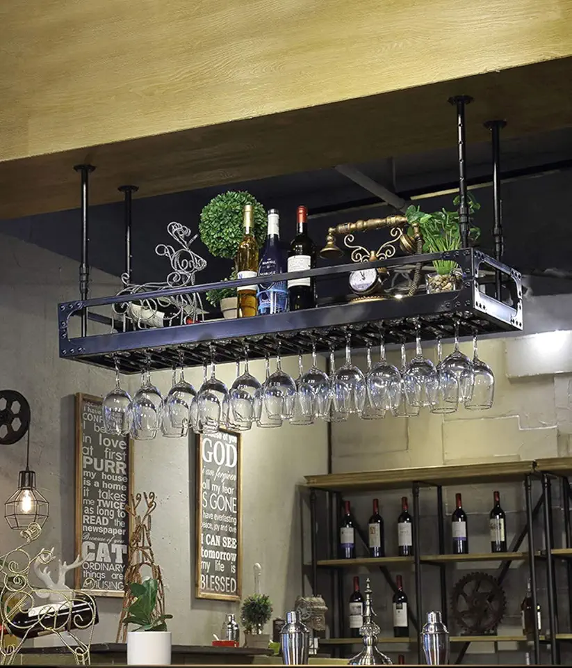 Wine Glasses Drying Holder Rack Retro Adjustable Ceiling-Type Wine Racks Super Load-Bearing Holds Any Type of Stemware Glassware Wine Glasses and Flutes Universal Bar Pub Sand