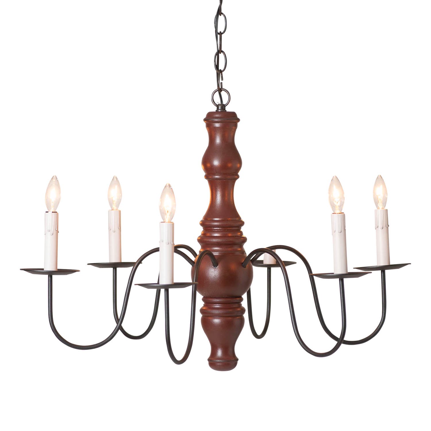 Irvins Country Tinware 6-Arm Gettysburg Wood Chandelier in Rustic Red