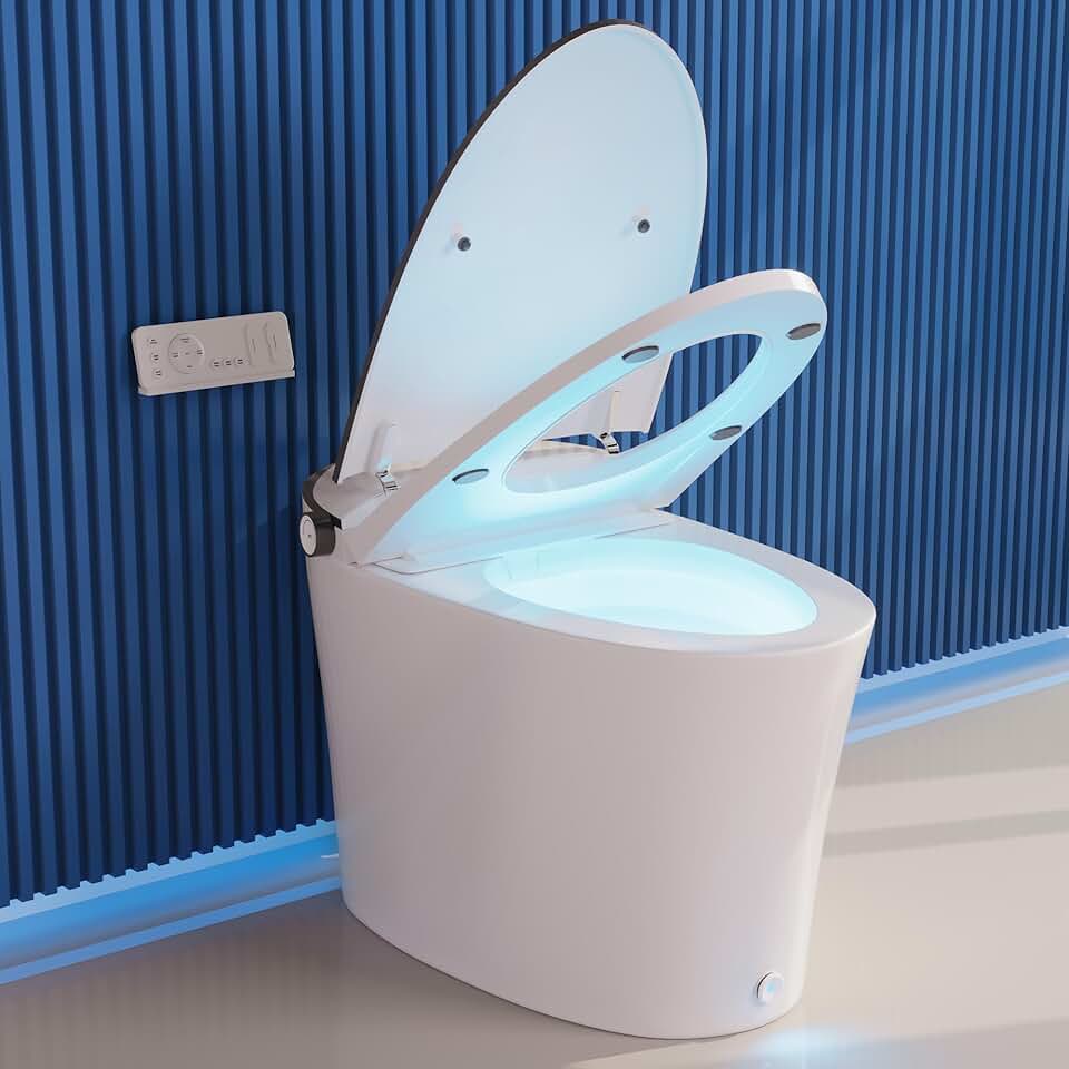 Smart Toilet, DeerValley Tankless Toilet with Bidet Built in Chair Height One Piece Smart Bidet Toilet 1.28GPF Auto Flush,Foot Kick,Blackout Flush,Remote Control Modern Toilets for Bathrooms