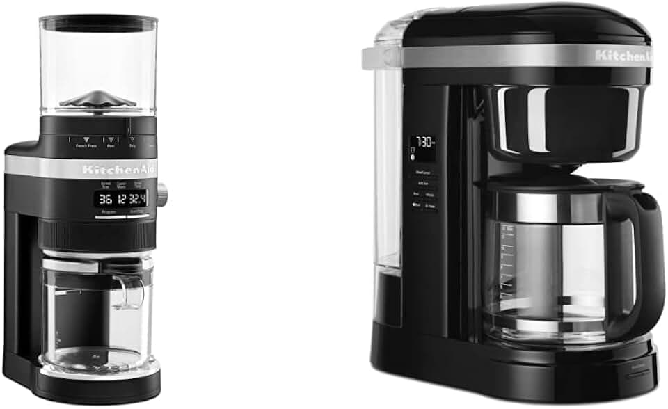 KitchenAid Burr Coffee Grinder - KCG8433 & KCM1208OB Drip Spiral Showerhead Coffee Maker, 12 Cup, Onyx Black