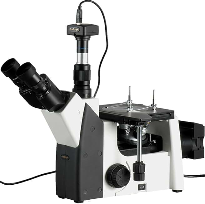 AmScope - 50X-1250X Inverted Trinocular Metallurgical Microscope + 18MP Microscope Camera - ME1200TC-18M3