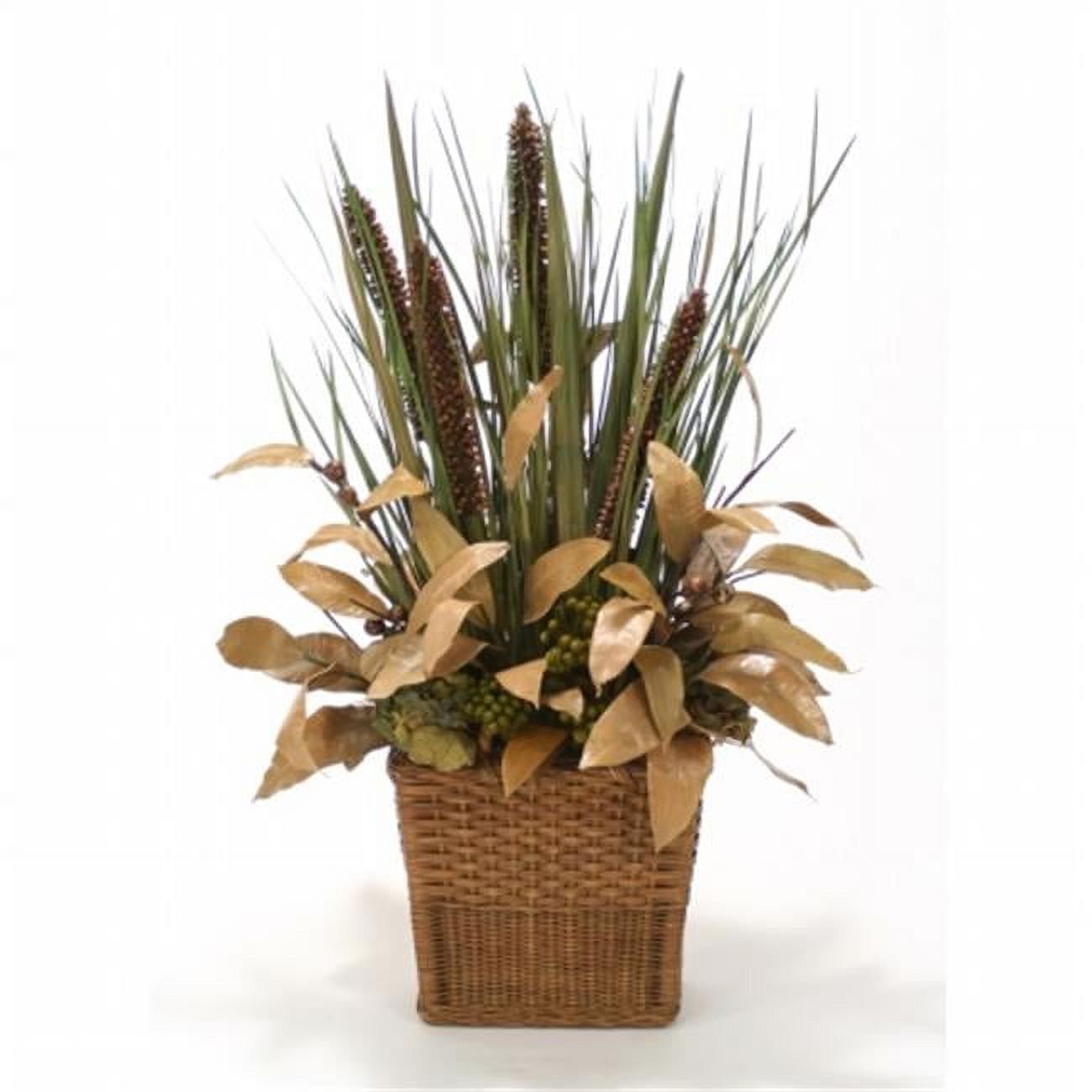 International  Fall Natural Grasses & Cierus Stalks in Small Rectangle Floor Basket