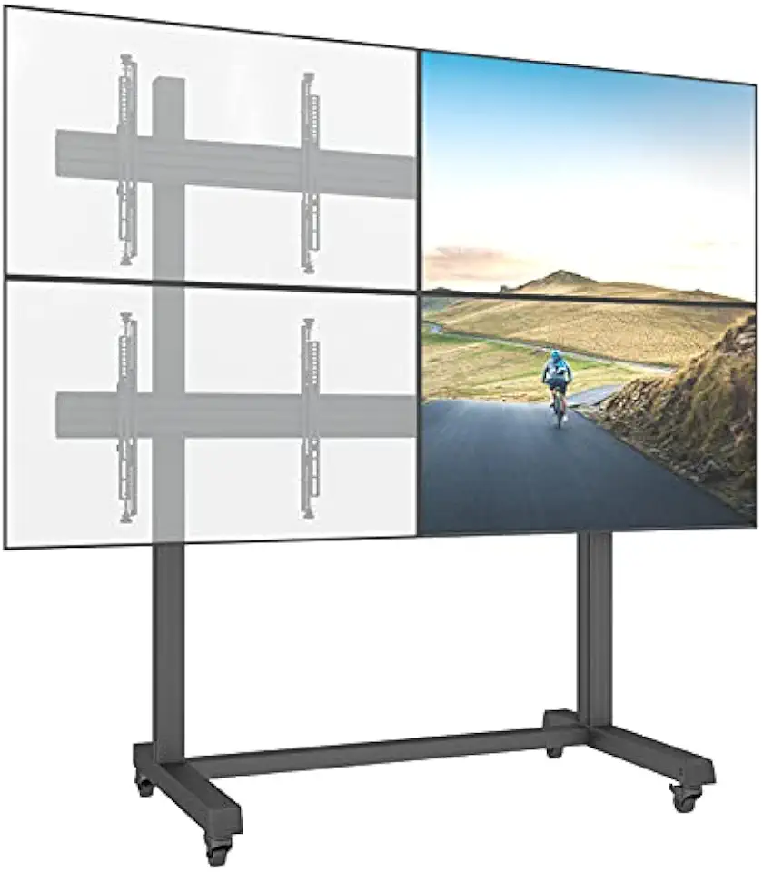 2x2 Rolling Video Wall Mount Cart Display with Micro Adjustment Arms Vesa Universal TV Television