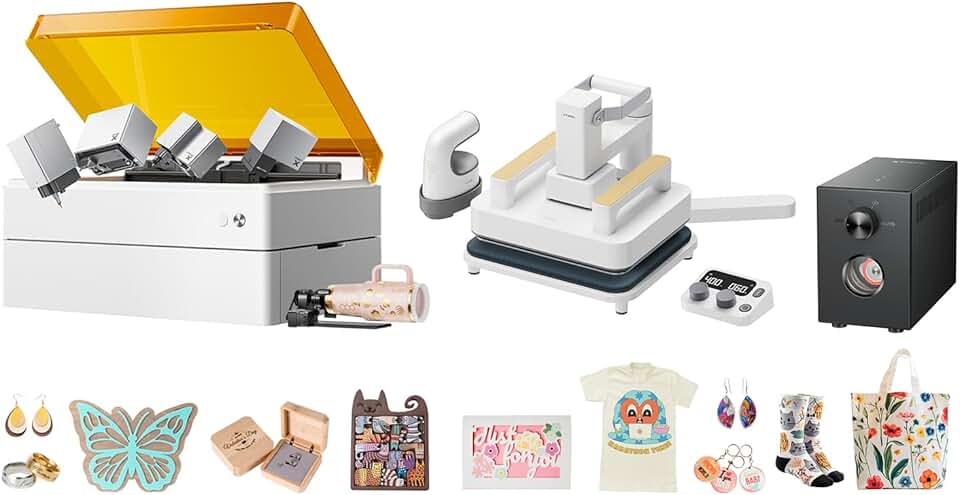 xTool M1 Ultra 10W ThermoMaster - with Heat Press Kit, Inkjet Module, Air-Compress Assist, Riser Base and Rotary Tool, 4-in-1 Craft Machine, Smart Press & Mini Iron Press with Platform & Control Pod