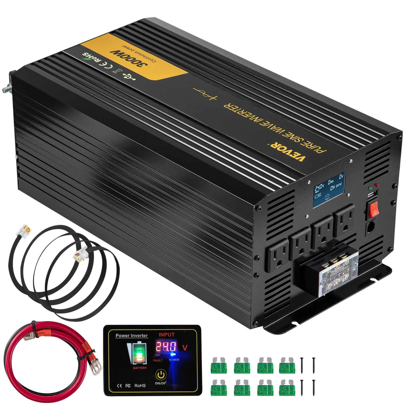 BENTISM Pure Sine Wave Inverter Power Inverter 3000W DC24V to AC120V Inverter LCD
