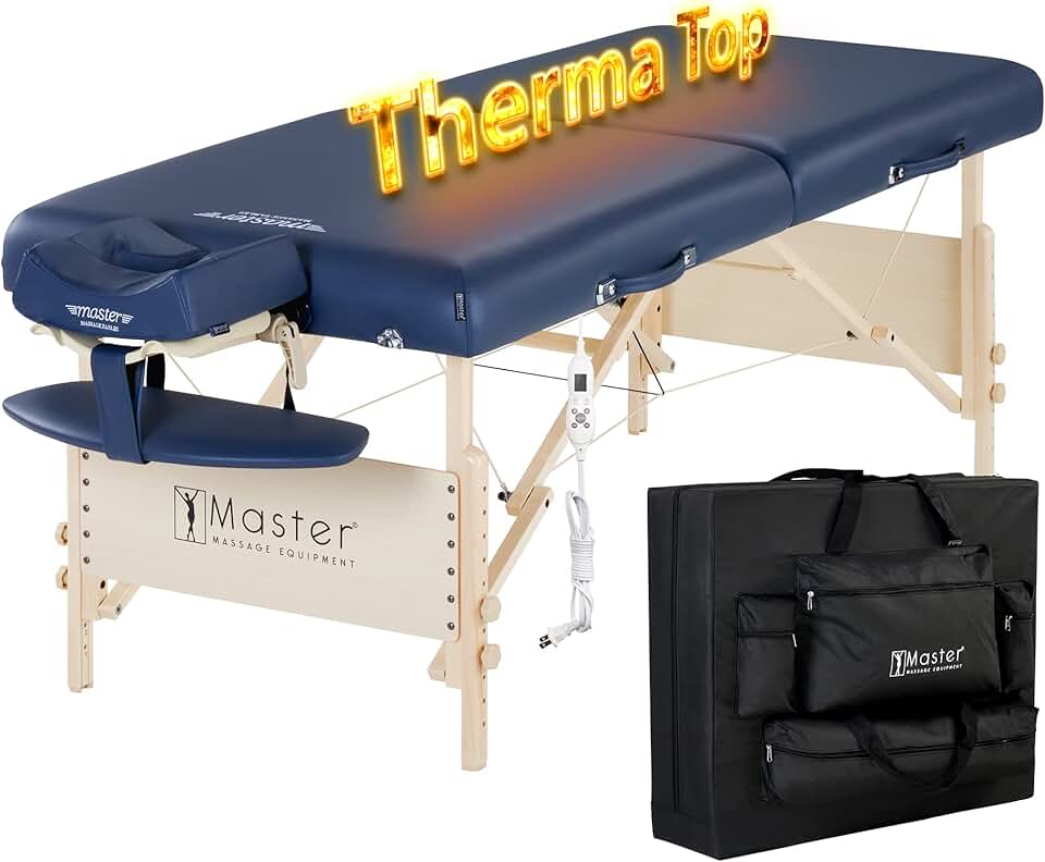 Master Massage Coronado Therma Top™ Portable Massage Table Heated with Warming Top and 3-Inch Foam Cushioning- Tattoo Bed, Lash Table- Royal Blue (30” x 84”)