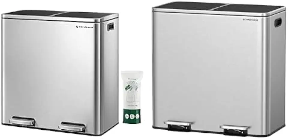 SONGMICS 2 x 8 Gallon (2 x 30 L) Trash Can for Kitchen 2 x 10.6 Gallon (2 x 40 L) Garbage Can with 2 Compartments ULTB60NL & ULTB730E80