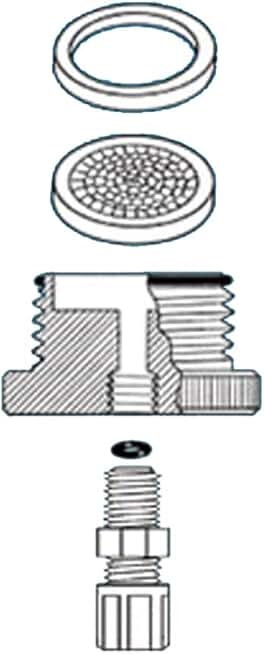 5857-69 Series Adapter with Size 235 FETFE O-Ring, Perforated Plate, Retaining Ring and 1/4 OD Tube Compression Straight Connector, #80 to 3/8 Female NPT, PTFE