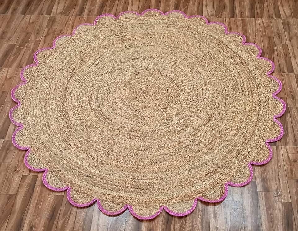 12x12 Ft Scalloped Round Jute Rug Area Rug Bohemian décor Rug Table Area Rug Dining Room Rug Door mat Indoor Rug Outdoor Rug Circle Jute Rug