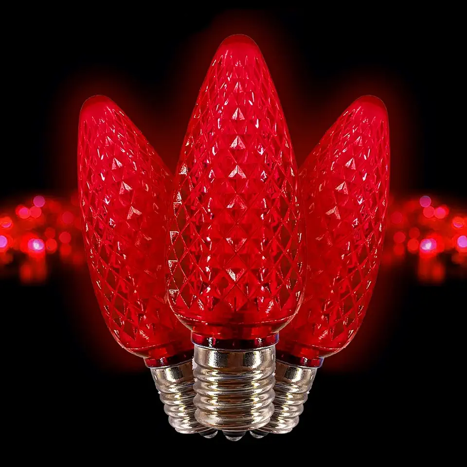 C9 LED Bulb (Pack of 500) LED RED Replacement Christmas Light Bulbs Faceted Retrofit Candle Shape Commercial Grade E17 Socket Roof Lights Bulbs