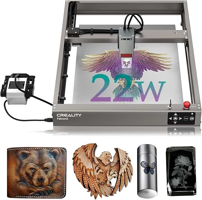 Official Creality Falcon 2 Laser Engraver 22W Falcon2 Cutter Machine, Strong Power Magical Colorful Engraving 25000mm/min Ultra-Fast New Integrated Air Assist for Wood Metal Alicrylic Plastic Leather