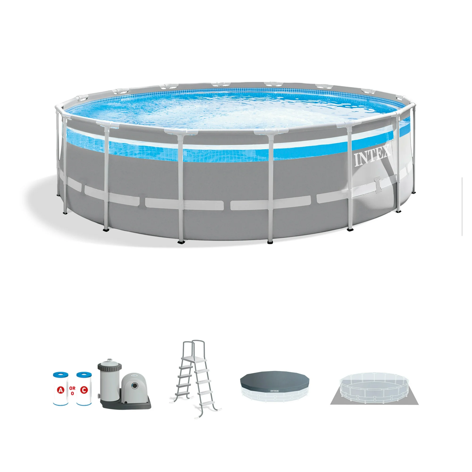 INTEX Round Prism Frame 16ft x 48in Above Ground Swimming Pool Set w/ Pump