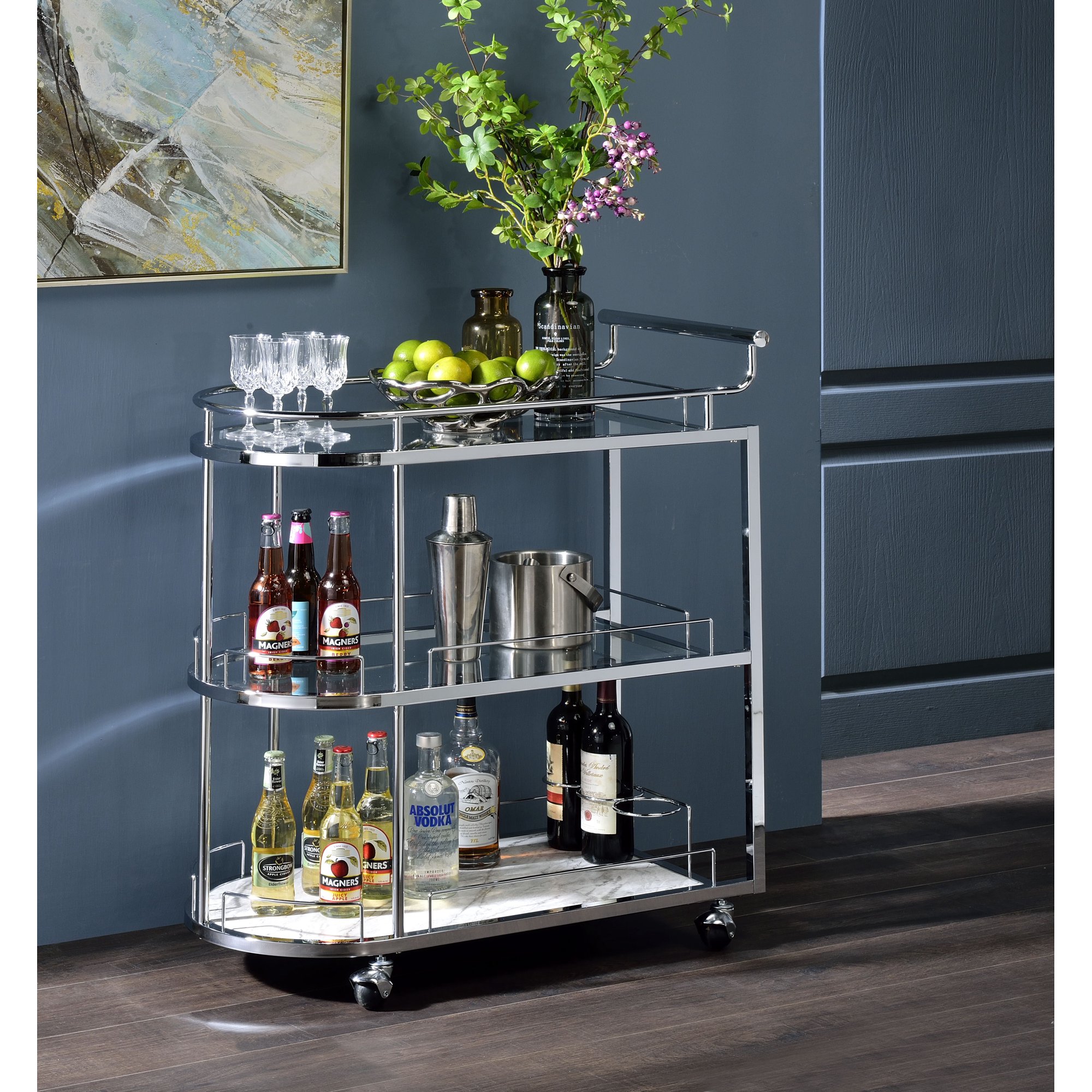 Inyo Serving Cart in Clear Glass & Chrome Finish