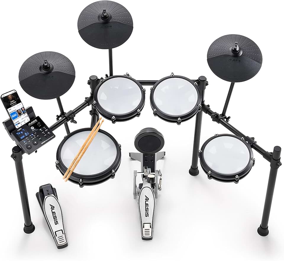 Alesis Nitro Max Kit Electric Drum Set with Quiet Mesh Pads, 10 Inch Dual Zone Snare, Bluetooth, 440+ Authentic Sounds, Drumeo, USB MIDI, Kick Pedal