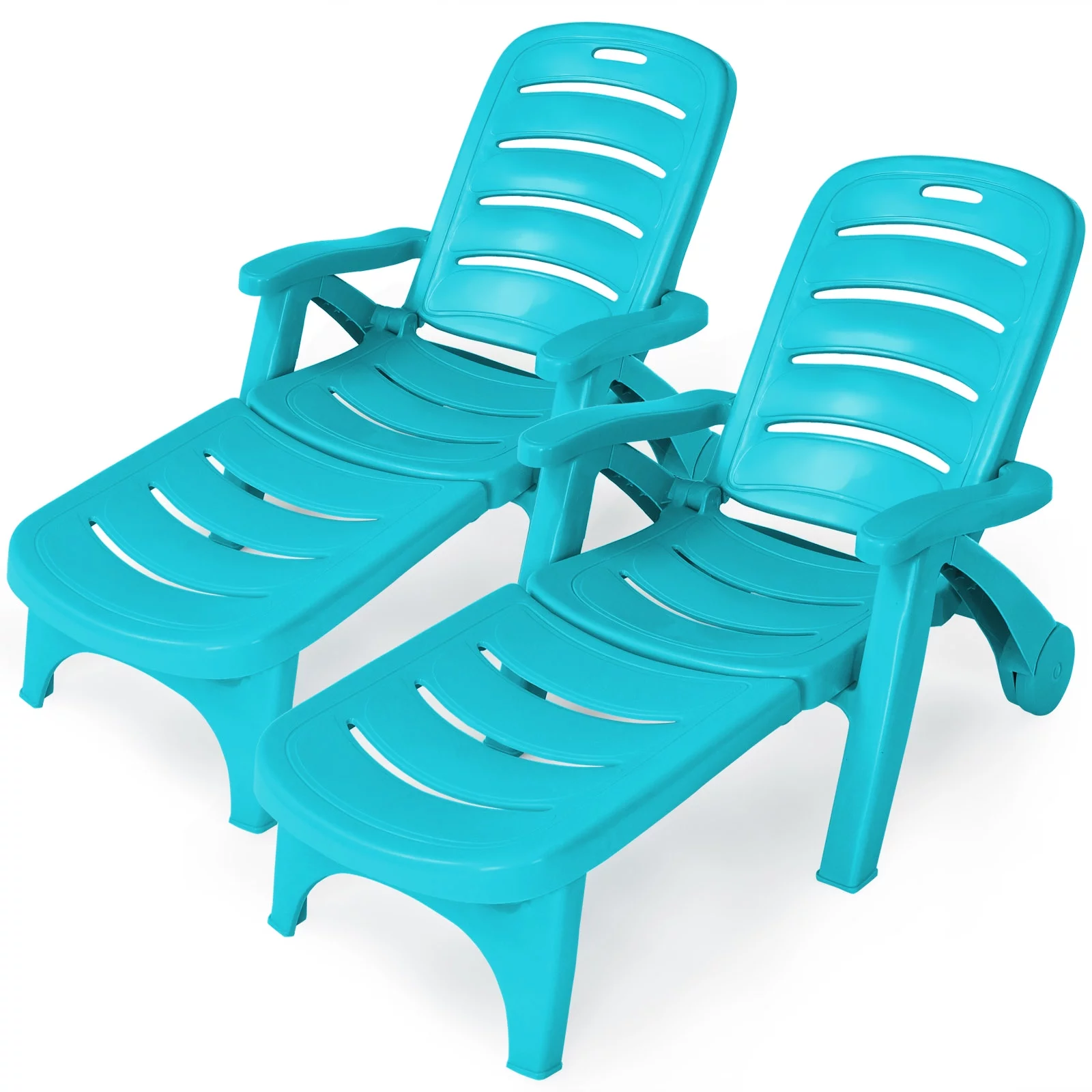 Patiojoy 2 PCS Patio Chaise Lounge Chair 5-Position Folding Recliner for Beach Poolside Backyard Turquoise