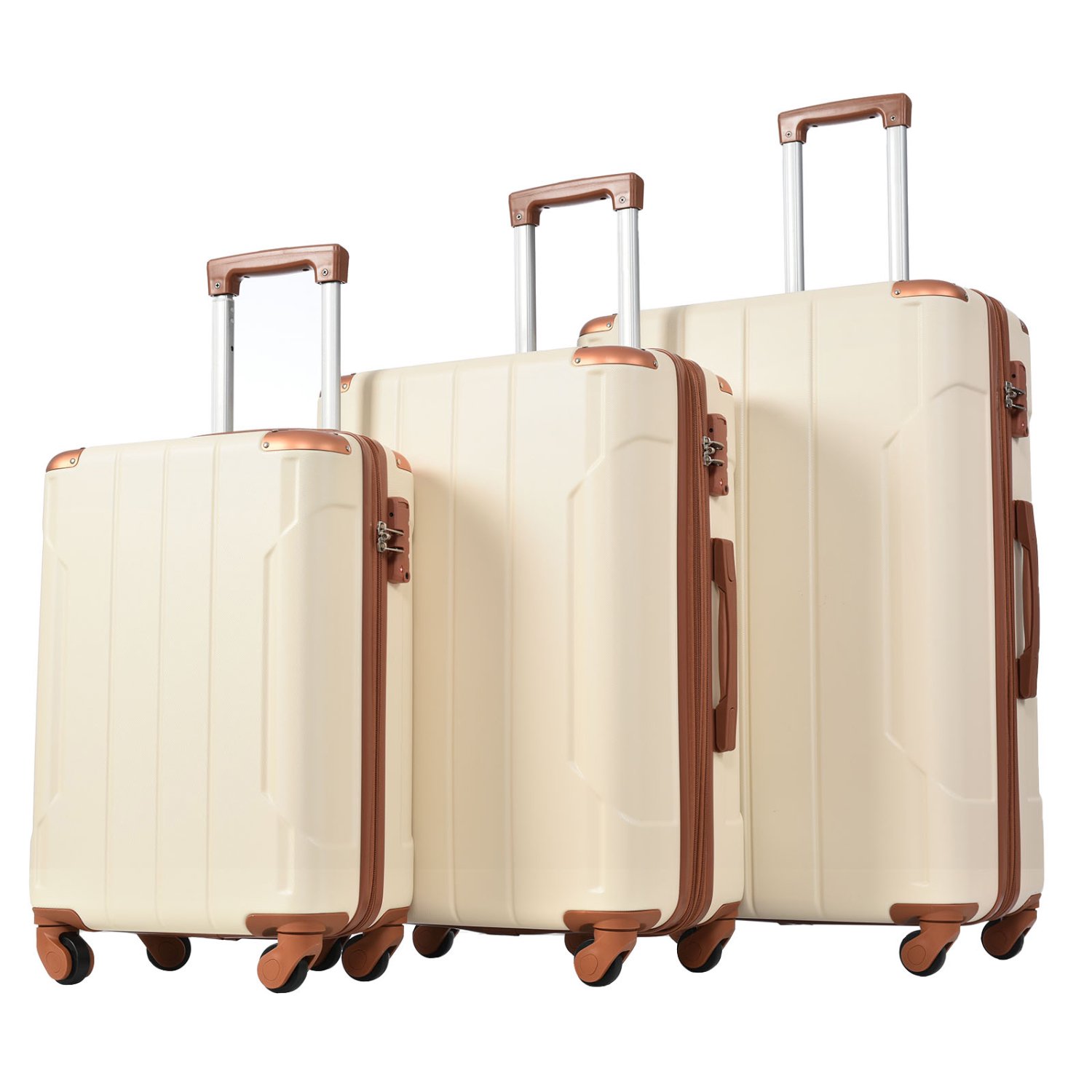 Ideal for travelers on the go  this complete 3-piece spinner suitcase set features lightweight and durable hardshell luggage with built-in TSA lock for secure travel. Available in 20‘‘  2