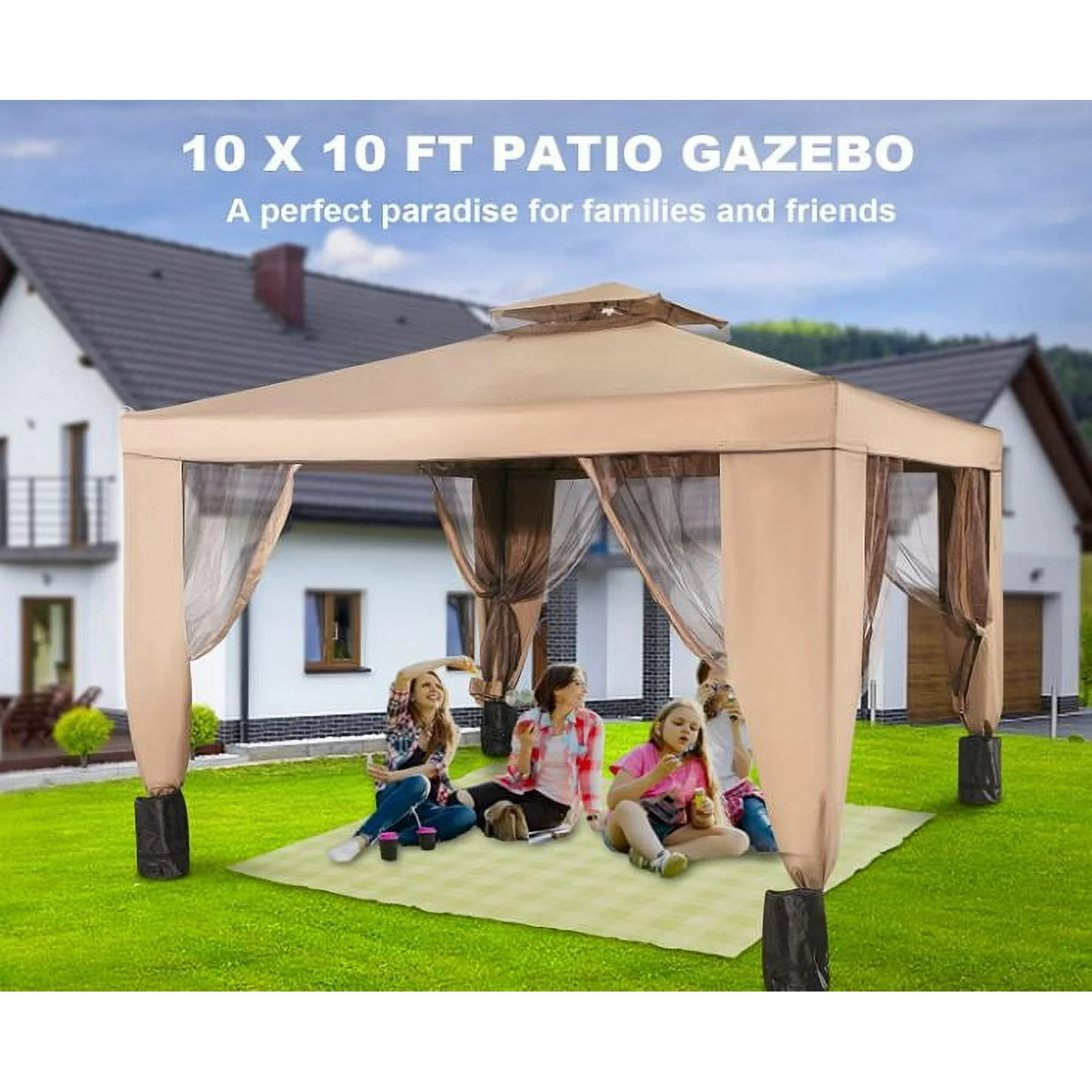 Outdoor Gazebo Canopy Tent with Netting Sandbag Patio Garden Shade Awning Shelter Picnic Backyard Party