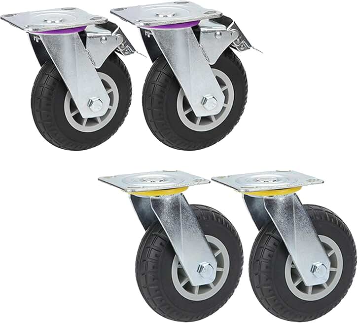Rubber Casters, Swivel Caster Wheels, Flatbed Truck Replacement Casters, with Dual Brakes and Dual Bearings, Load 150kg Per Round, Wear-Resistant and Durable, Heavy Duty Plate Casters