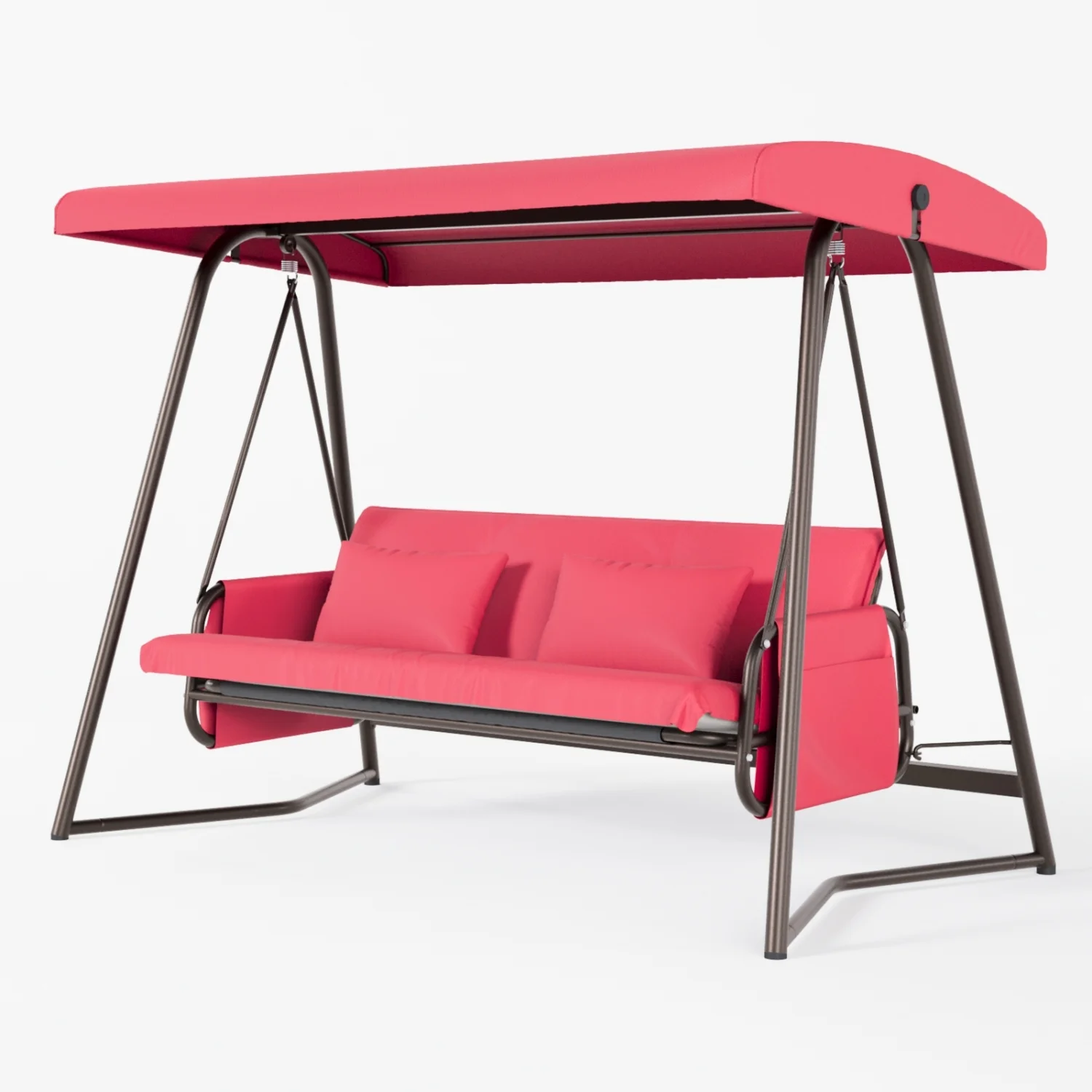 imerelez Outdoor Patio 3 seaters Metal Swing Chair Swing bed with Cushion and Adjustable Canopy Red Color