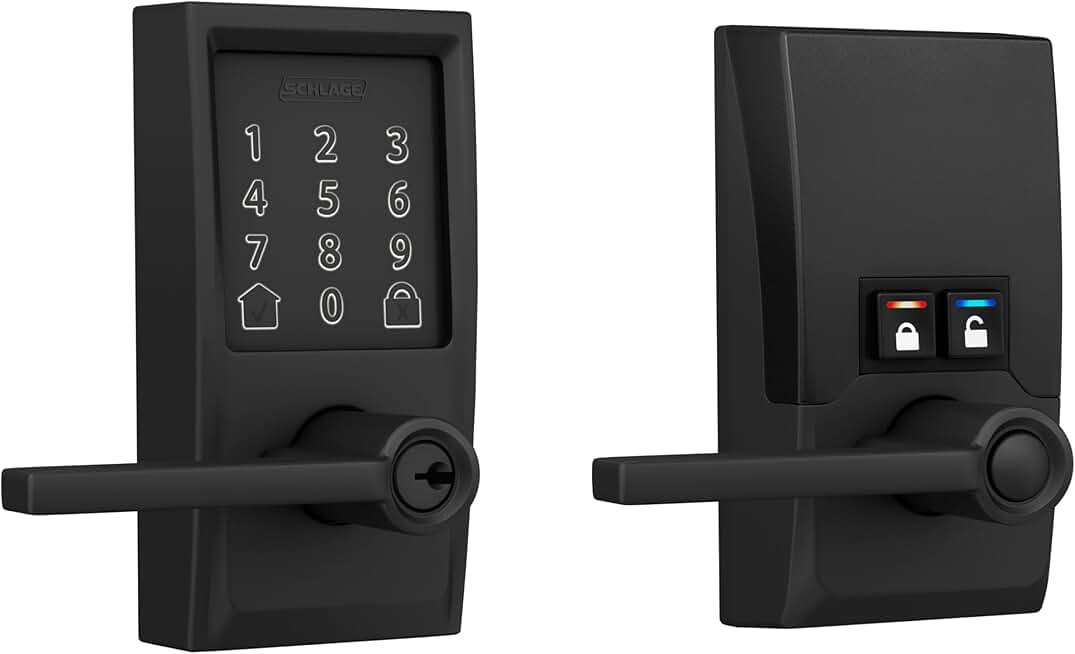 Schlage FE789WBCEN622LAT Encode Century WiFi Latitude Lever Smart Keyless Entry Touchscreen Door Lock, Matte Black