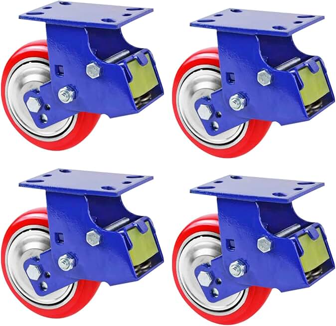 Heavy Duty Castor Wheels, Replacement Caster Wheel, with Dust Ring and Brake, The Wheel Surface is Widened, and The Driving is Stable, Load 450kg Per Round, Spring Casters, 4pcs