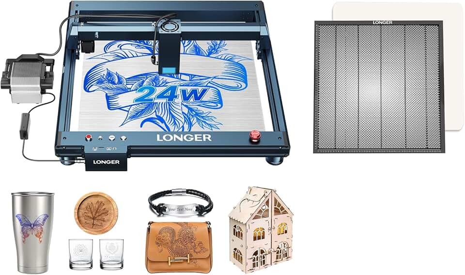 Longer Laser B1 Engraver with Auto Assist Pump, 24W Output Laser Cutter+19.7