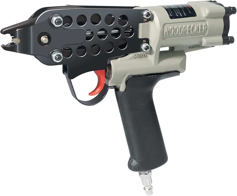 Woodpecker #C-760FAT 16 Gauge Pneumatic Hog Ring Gun, Ⅱ Generation 1/2-Inch Crown Air Power C Ring Gun, 3-4.8mm Closure Diameter Hog Ring Stapler Fencing Tool for Spring Mattress, Fencing, Car Seat