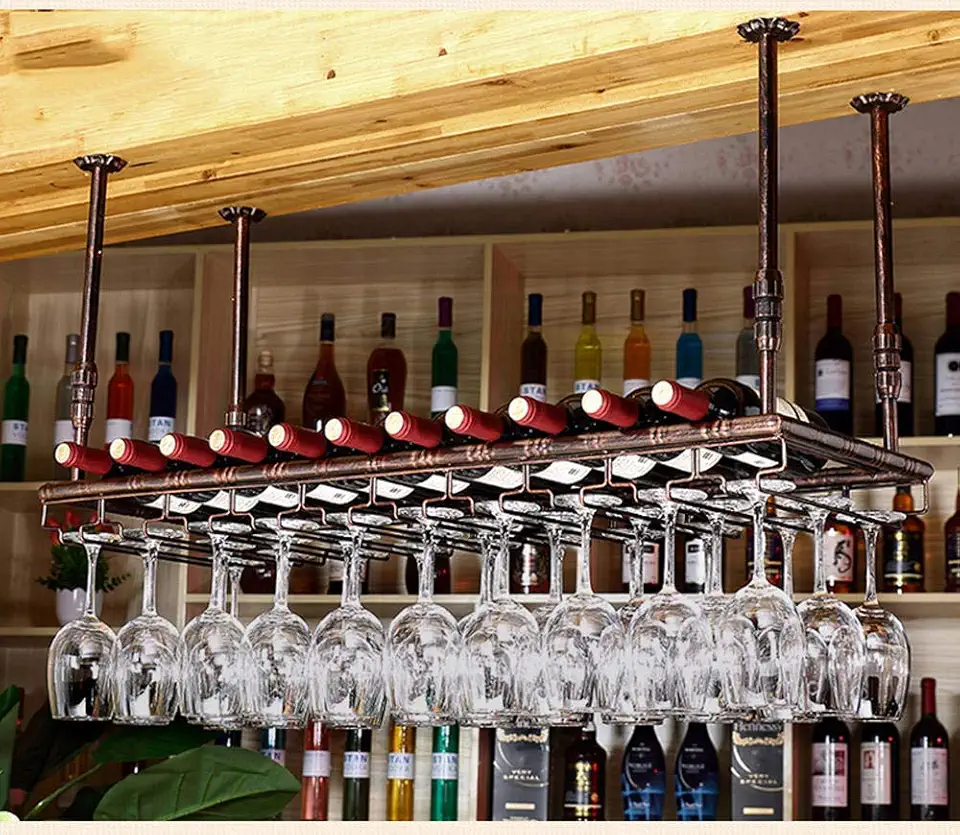 Metal Iron Wall Hanging Mounted Wine Champagne Glass Goblets Stemware Rack Holder Glassware Rack Ceiling Wine Holder Barware Racks-Bronze-80 35cm