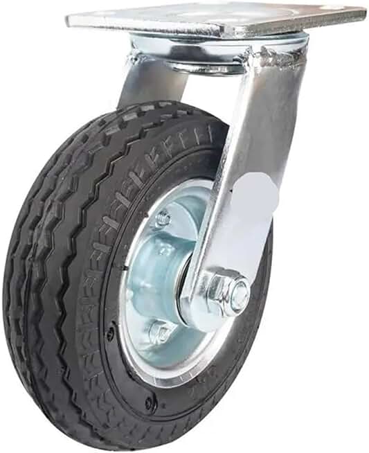 PONNYC 6-inch Galvanized Inflatable Rubber Universal Wheel Air Hotel Entrance Car Luggage Cart Caster 1Pcs, Black