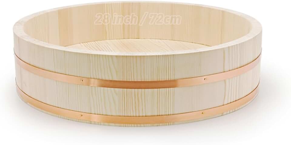 Large Hangiri 28 Inch,Oversized Hangiri Wooden Sushi Rice Bowl 28 Inch/72cm,Sushi Oke Big Sushi Rice Wooden Bowl with Copper Border