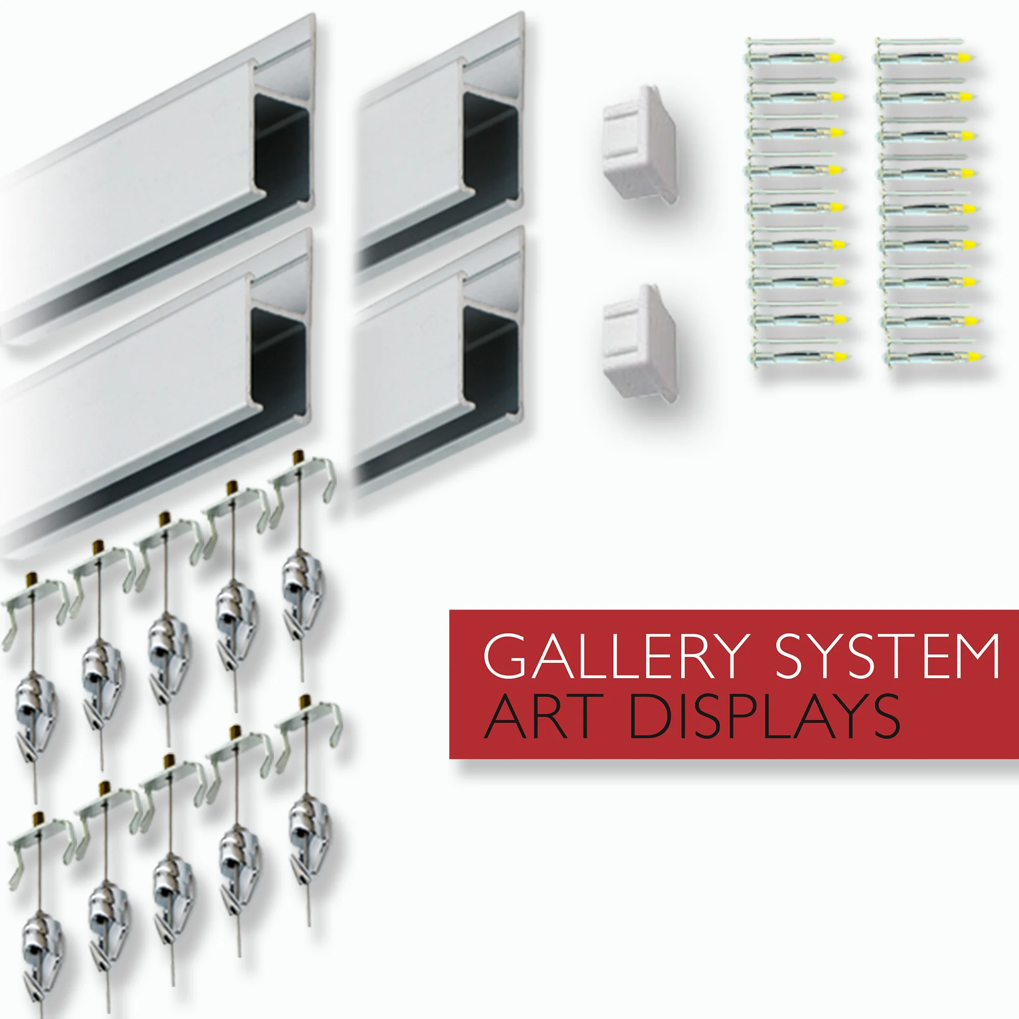 ORIGINAL GALLERY PRO PICTURE HANGING SYSTEM SET- COVERS 26 FT OF WALL SPACE - HEAVY-DUTY DISCREET WALL TRACKS & ART HANGING KIT WITHOUT NAILS - FOR HOME OR OFFICE, PAINTABLE ALUMINUM