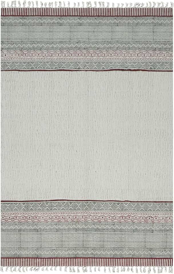 Washable Cotton Area Rug 12x15 Black Beige Cotton Rug Premium Quality Rug Handmade Cotton Rugs for Farmhouse Bohemian Cotton Dhurrie Indoor Dining Room Tessal Floor Carpet for Living Room Bedroom