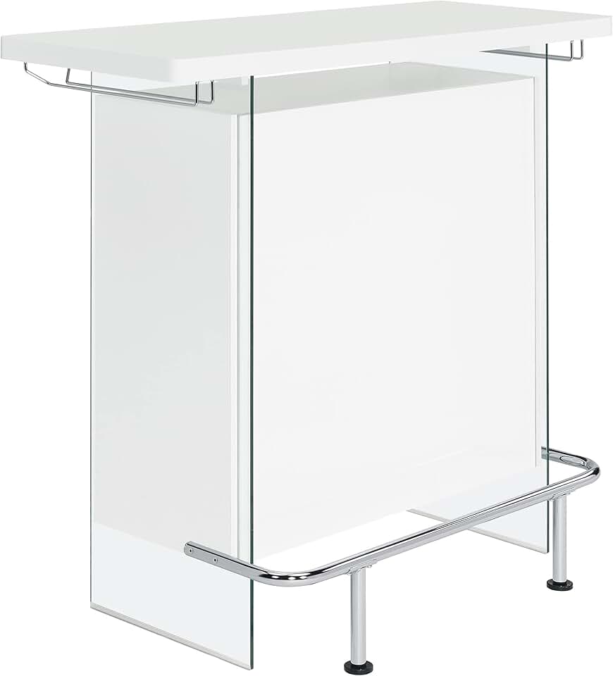 Coaster Home Furnishings Acosta Rectangular Bar Unit with Footrest and Glass Side Panels, White