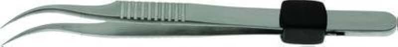 EMS 72886-DZ INOX 08 Dumont Medical Tweezer with Clamping Ring, Style L7, Curved Tips, Fine Points, 115 mm Height, Stainless Steel (Pack of 12)