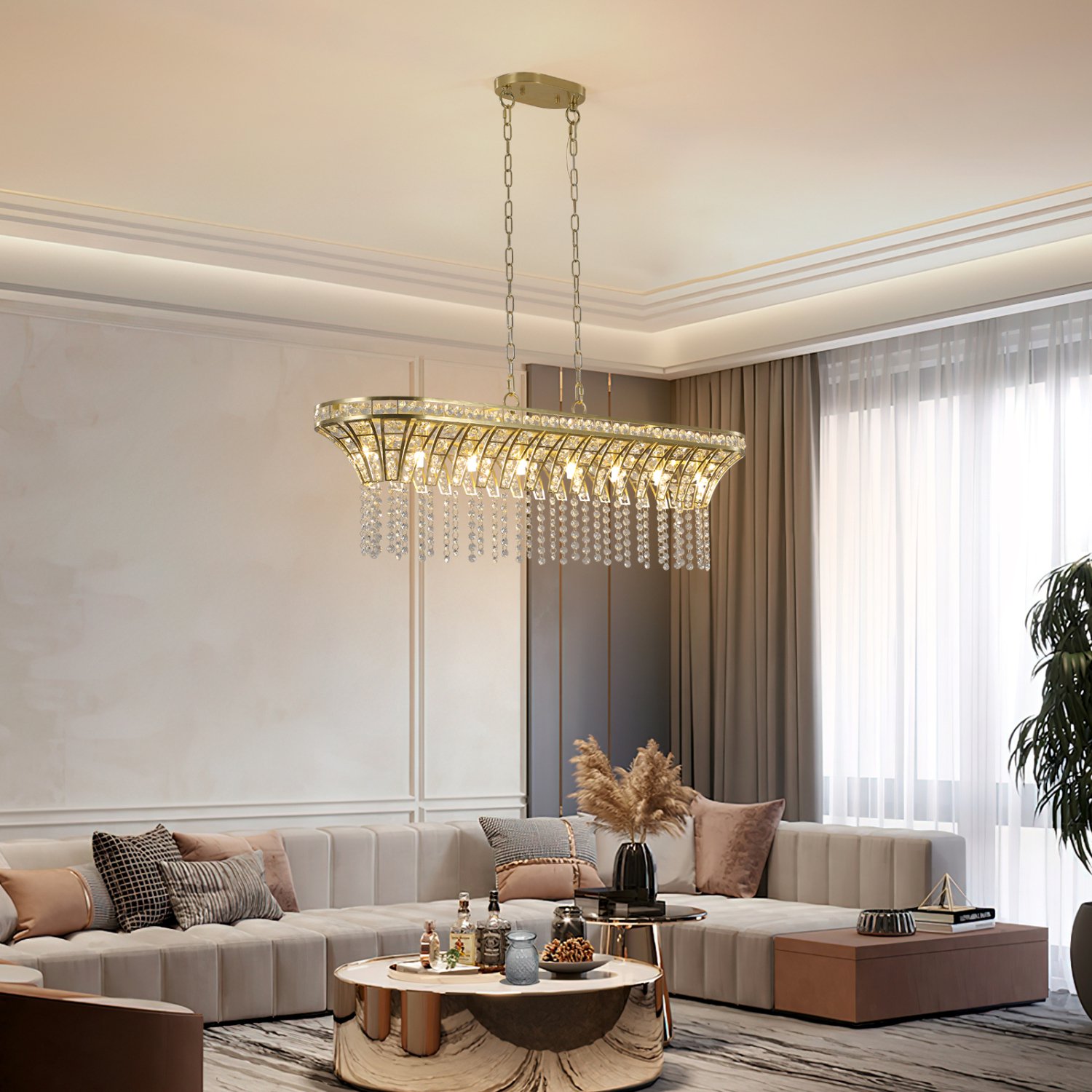 Oval Crystal Ceiling Chandelier - Stunning Modern Champagne Gold Kitchen Island Light  Elegant and High-Quality Lighting Fixture for Home Decor  Exquisite Design for Luxurious Ambiance in